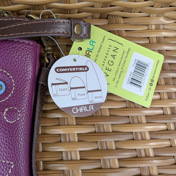 Chala Mini Faux Leather Purple Forget Me Not Crossbody Bag Clutch Wristlet NWT - Picture 12 of 13